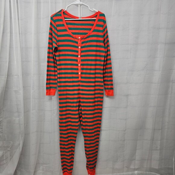 Old Navy Onesie Union Jack Pajamas Thermal Red Green Stripes Leisure Preppy L - Picture 9 of 9